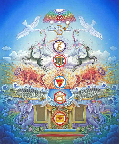 Animal symbols of Seven Chakras – High Quality Print of Artwork by Pieter Weltevrede
