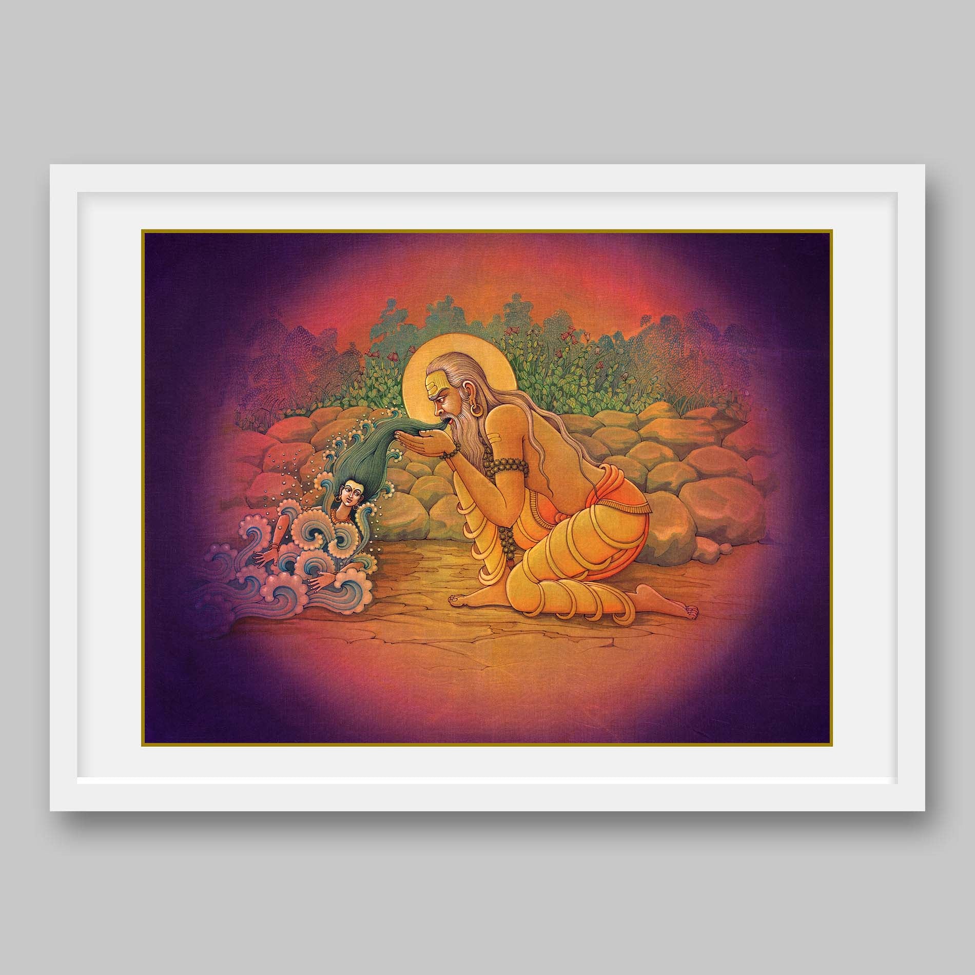 Sage Jahnu swallowing the entire Ganga – High Quality Print of Artwork by Pieter Weltevrede - Sagar World