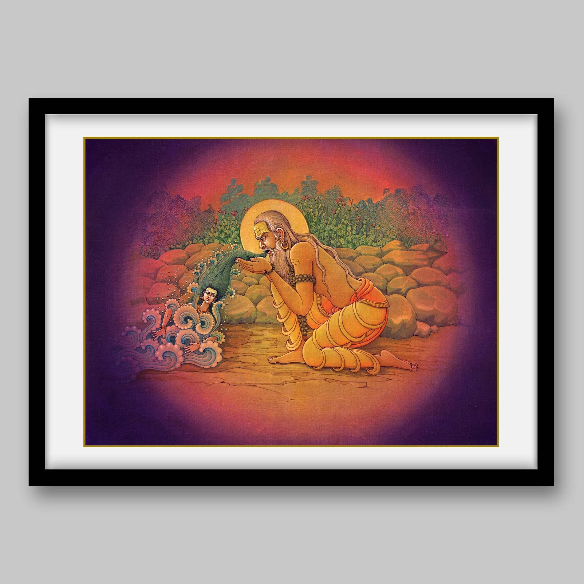 Sage Jahnu swallowing the entire Ganga – High Quality Print of Artwork by Pieter Weltevrede - Sagar World