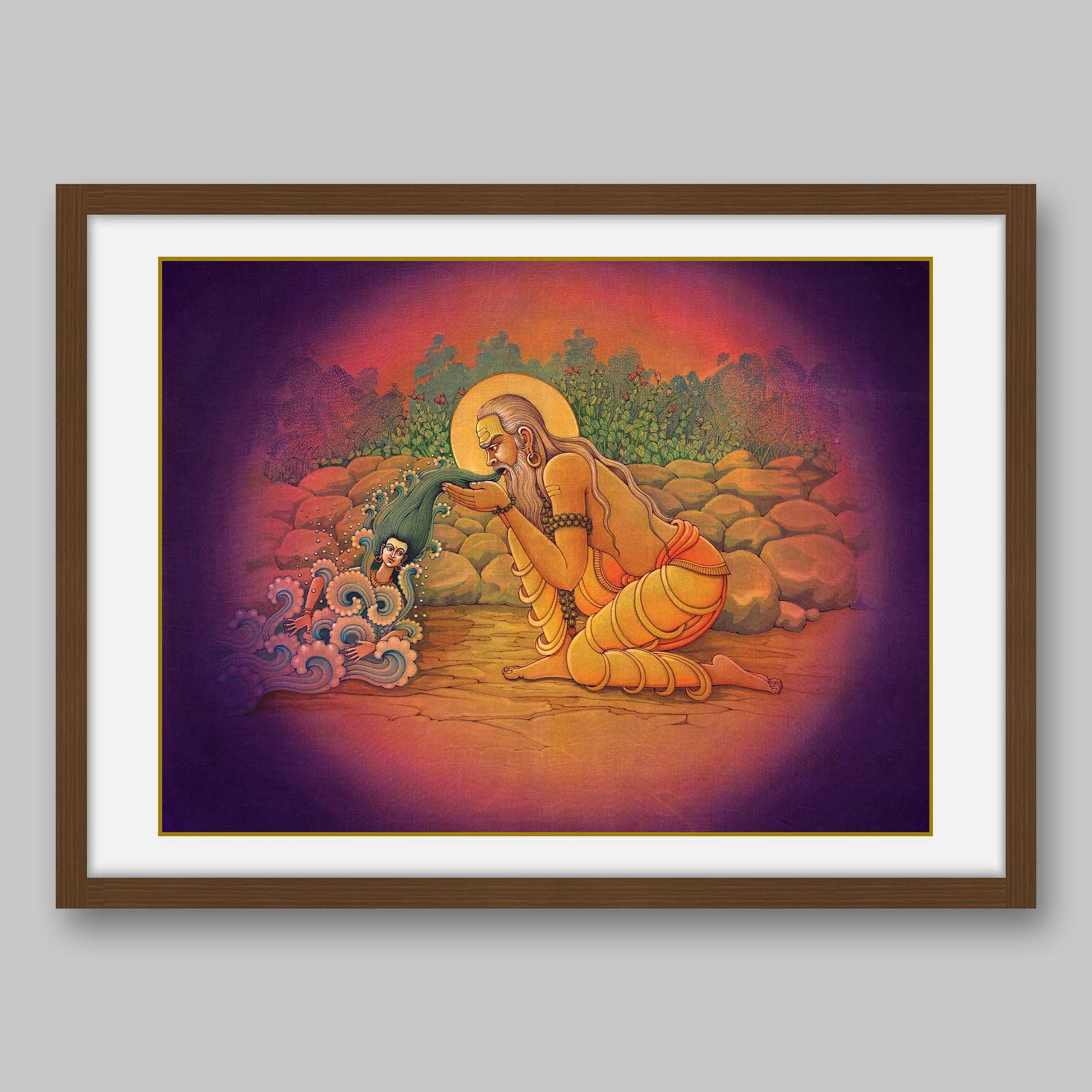 Sage Jahnu swallowing the entire Ganga – High Quality Print of Artwork by Pieter Weltevrede - Sagar World