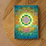 Close-up of Sri Yantra Notebook cover showcasing intricate sacred geometry and lotus motifs, symbolizing abundance and harmony.