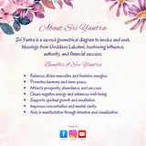 Informational page about Sri Yantra Notebook explaining its spiritual benefits like abundance, clarity, and emotional healing.