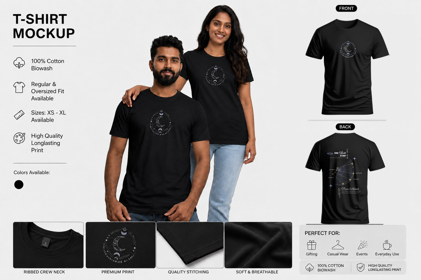 Purva ashda  Nakshatra T-Shirt – Vedic Astrology Inspired Unisex Cotton Tee | Spiritual Minimalist Wear