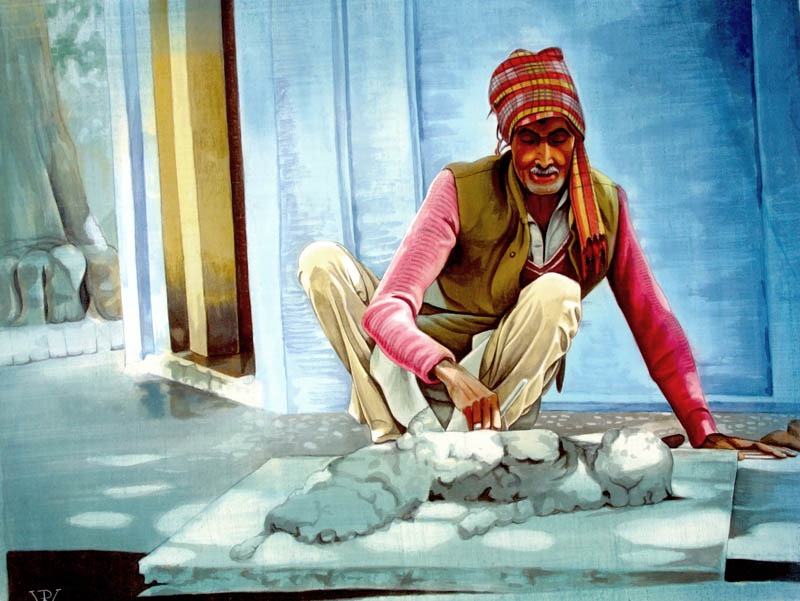 Construction Worker India - High Quality Print of Artwork by Pieter Weltevrede - Sagar World