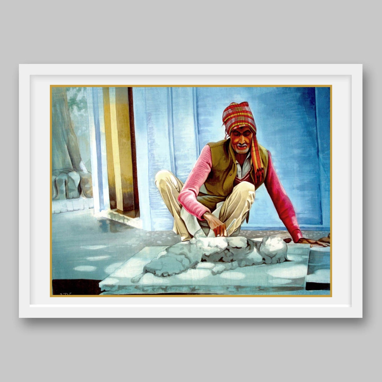 Construction Worker India - High Quality Print of Artwork by Pieter Weltevrede - Sagar World