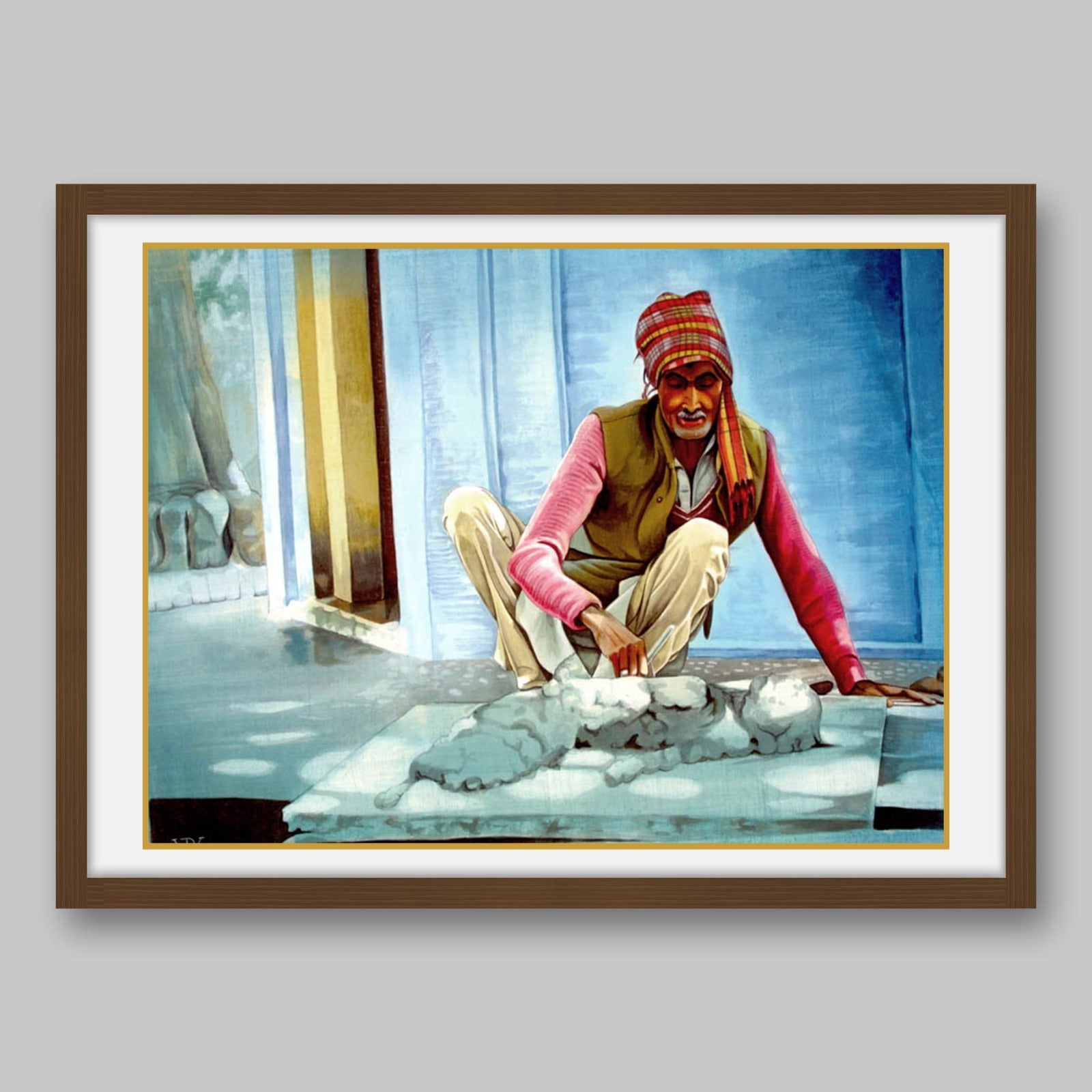 Construction Worker India - High Quality Print of Artwork by Pieter Weltevrede - Sagar World