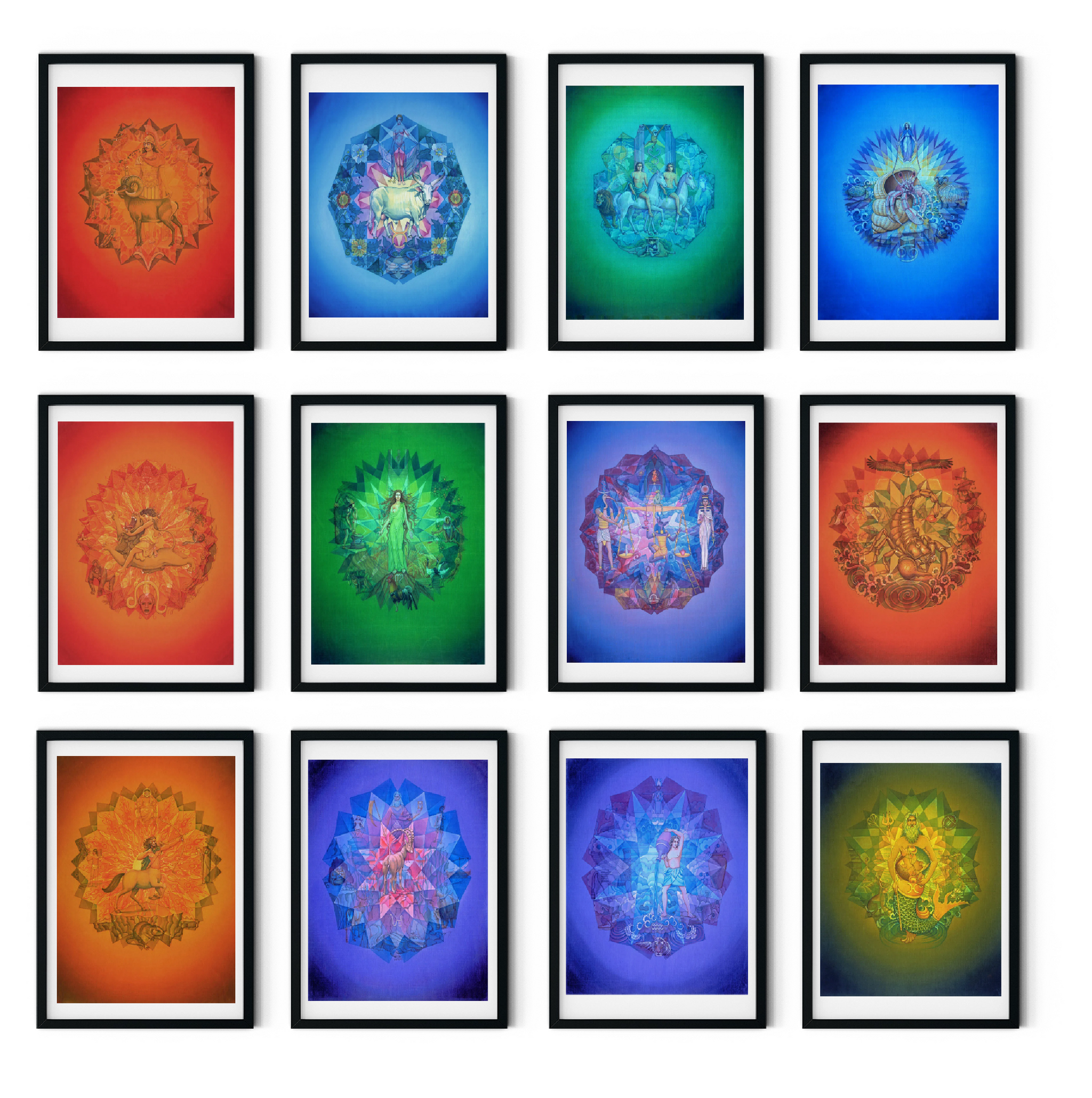 All Zodiac Mandala Art combo Set – The 12 Vedic Zodiac Signs High-Quality Art Prints by Pieter Weltevrede