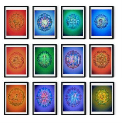 All Zodiac Mandala Art combo Set – The 12 Vedic Zodiac Signs High-Quality Art Prints by Pieter Weltevrede