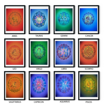 All Zodiac Mandala Art combo Set – The 12 Vedic Zodiac Signs High-Quality Art Prints by Pieter Weltevrede