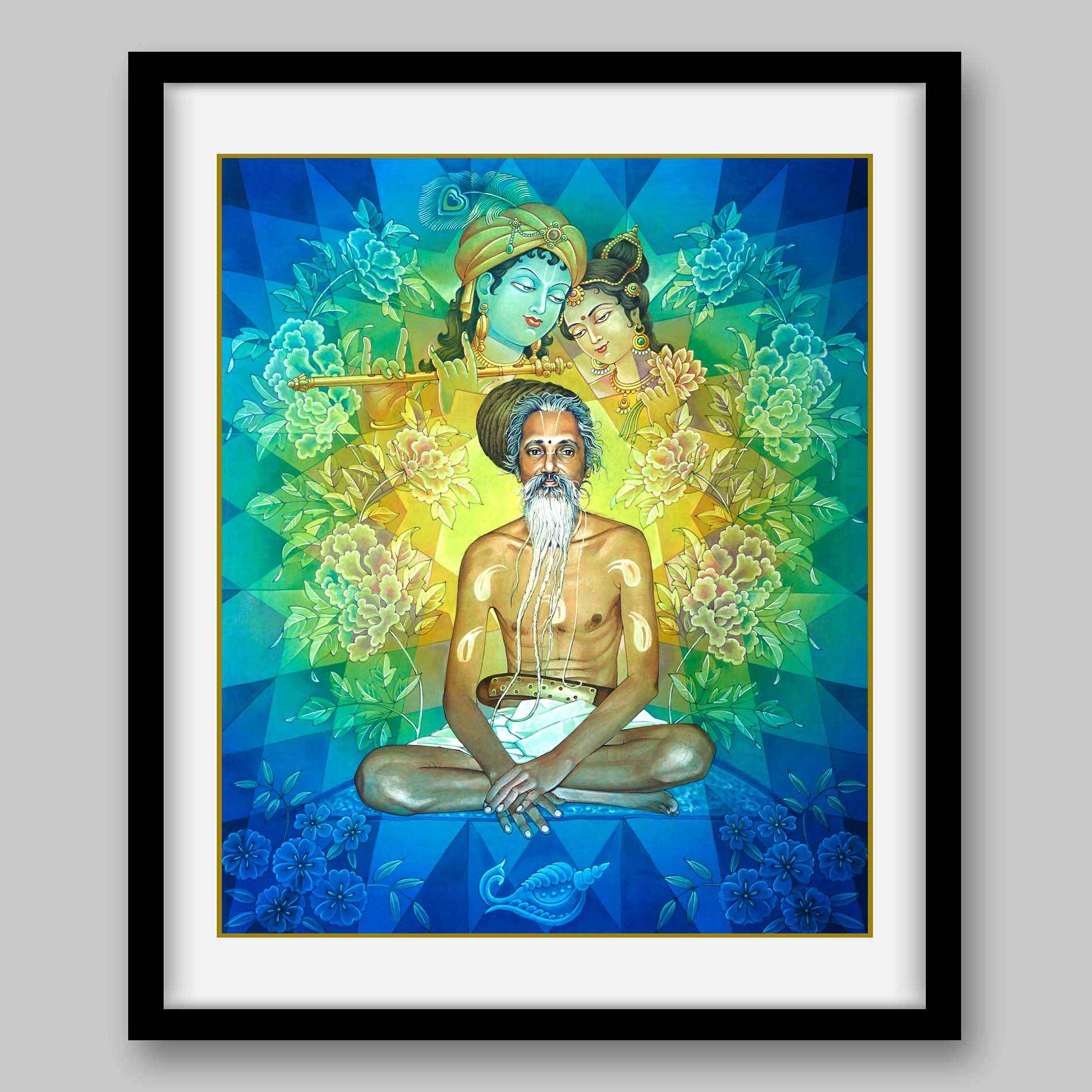 Kathia baba with radha krishna and mandala behind - High Quality Print of Artwork by Pieter Weltevrede