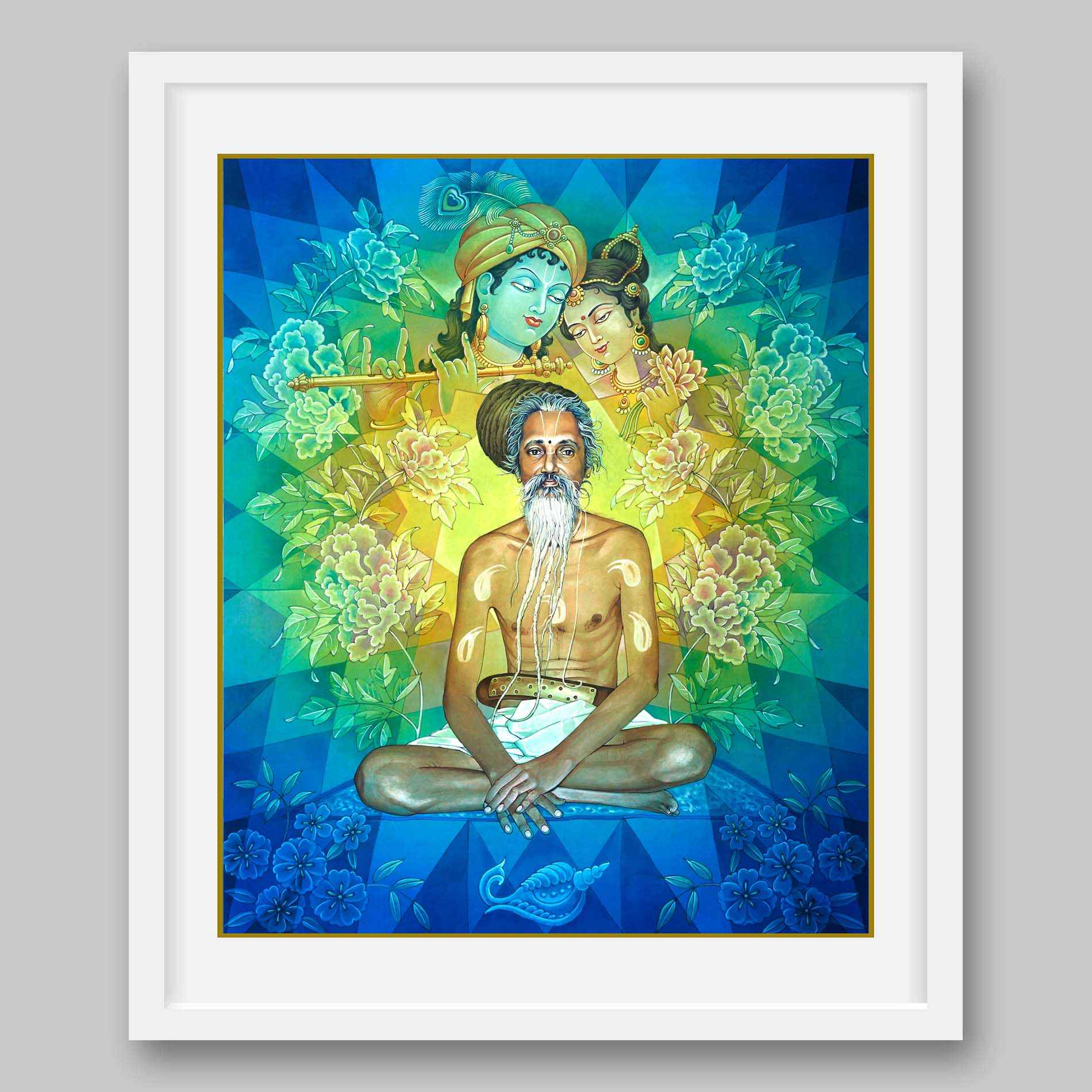 Kathia baba with radha krishna and mandala behind - High Quality Print of Artwork by Pieter Weltevrede