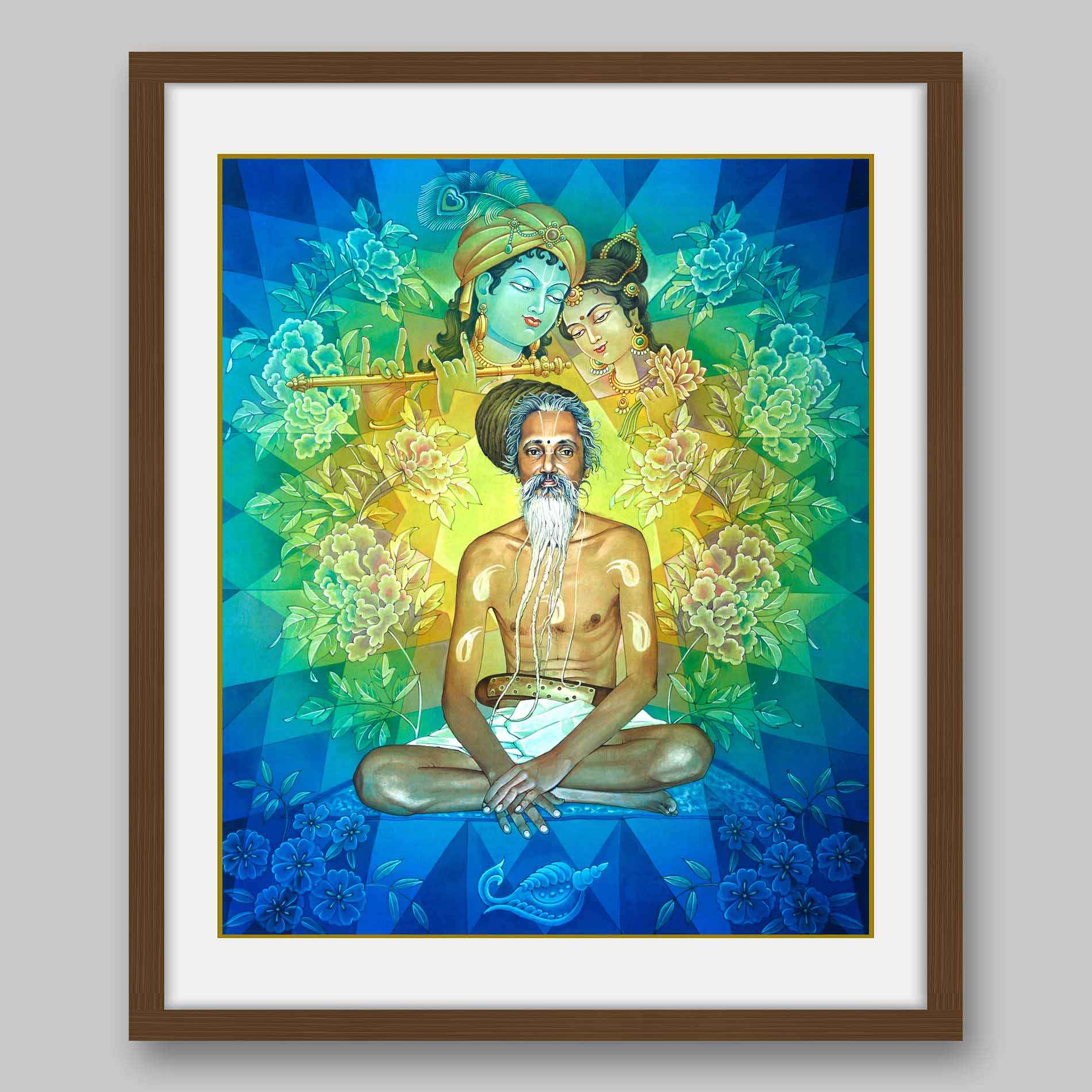 Kathia baba with radha krishna and mandala behind - High Quality Print of Artwork by Pieter Weltevrede