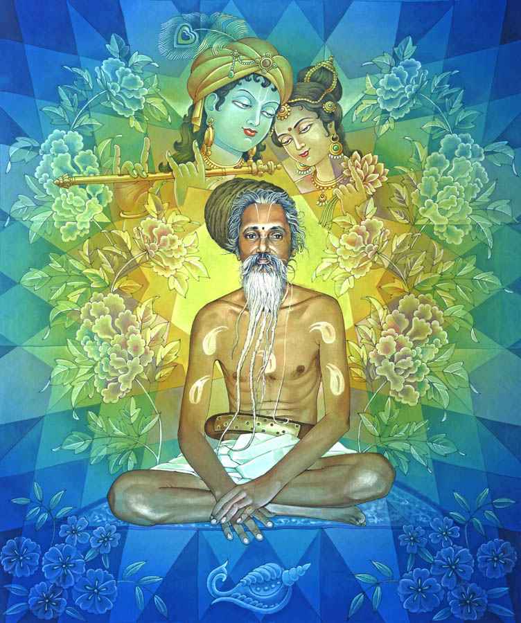 Kathia baba with radha krishna and mandala behind - High Quality Print of Artwork by Pieter Weltevrede