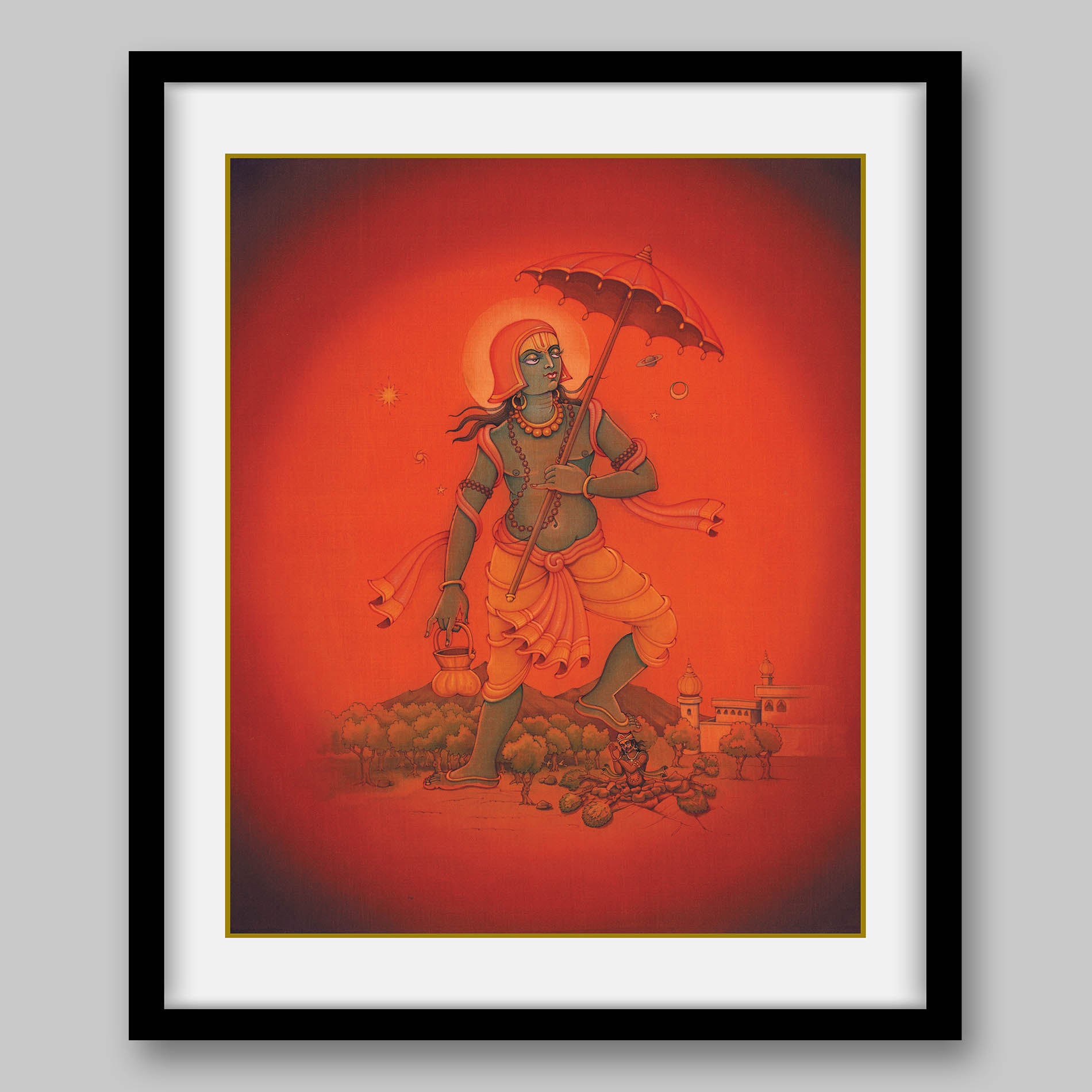 Vamana placing his third stride on King Bali’s head – High Quality Print of Artwork by Pieter Weltevrede - Sagar World