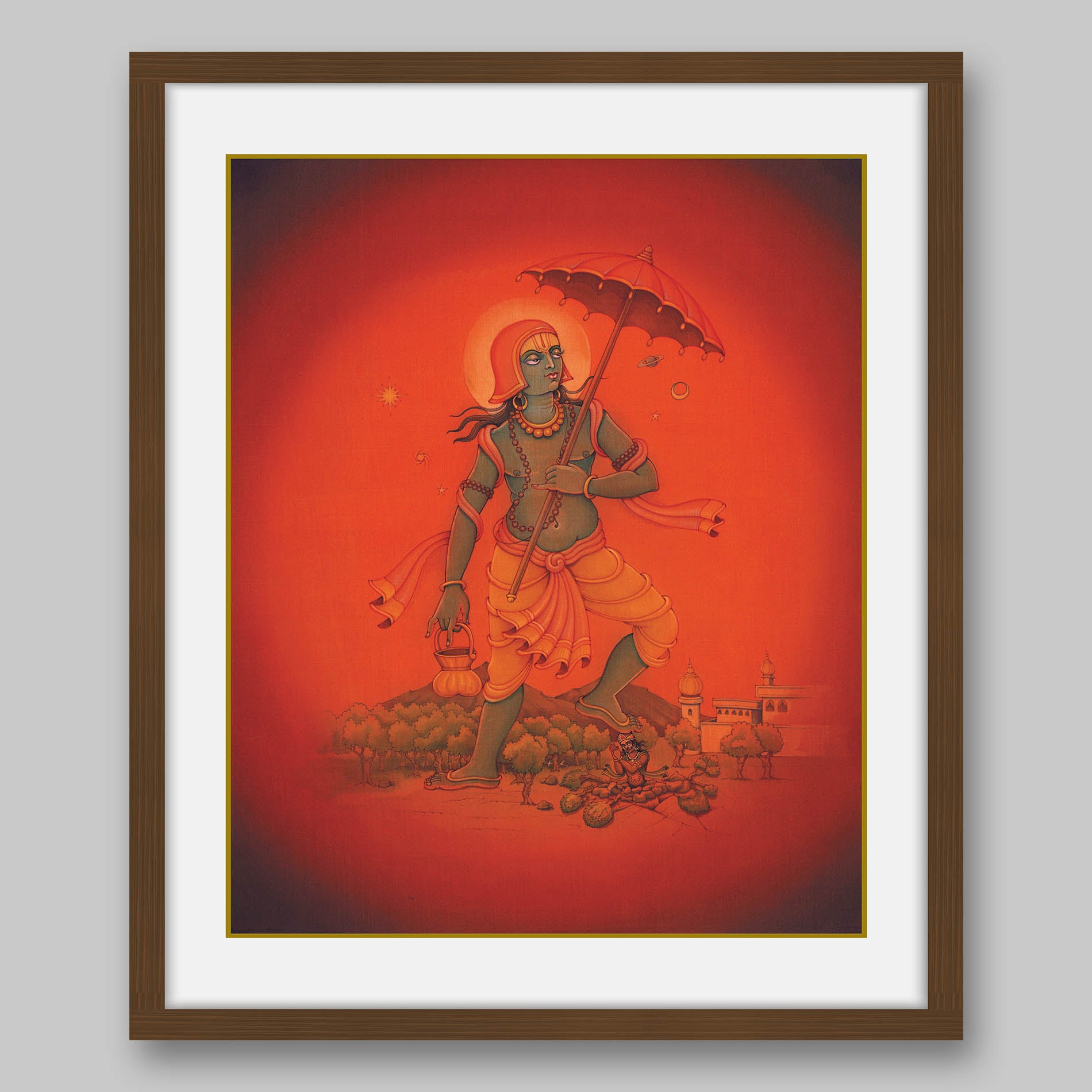 Vamana placing his third stride on King Bali’s head – High Quality Print of Artwork by Pieter Weltevrede - Sagar World