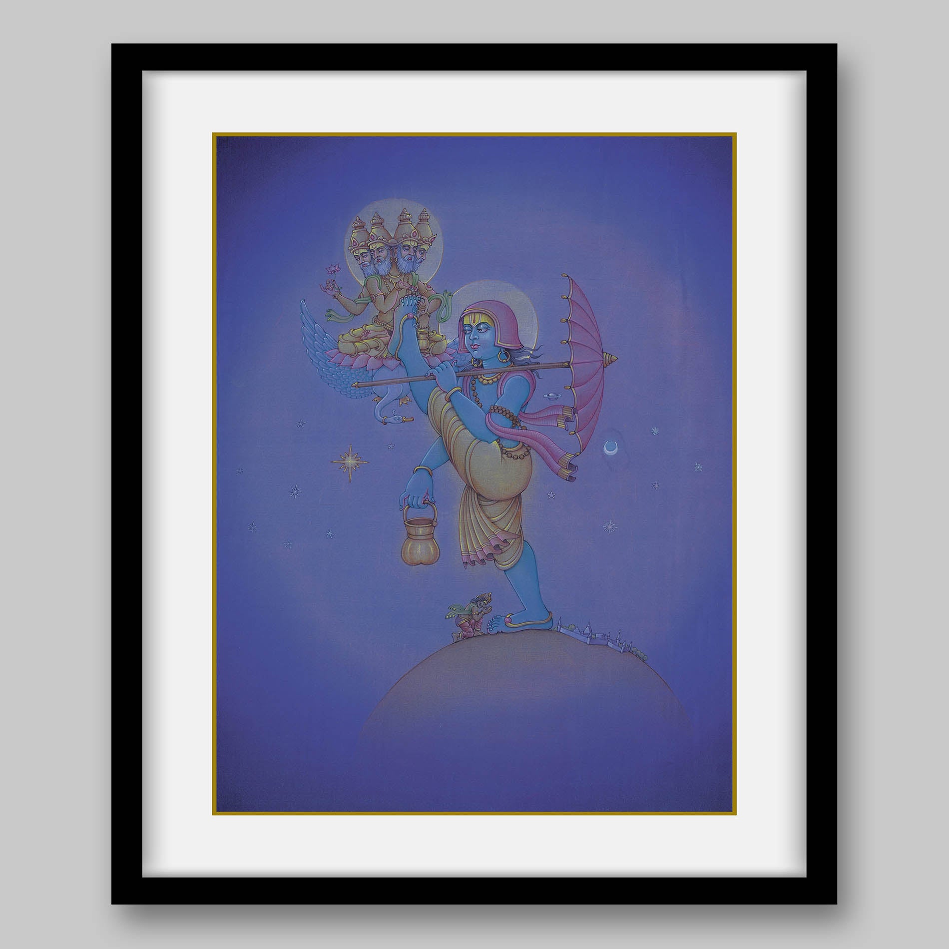 Vamana covering earth to heaven in a single stride – High Quality Print of Artwork by Pieter Weltevrede - Sagar World